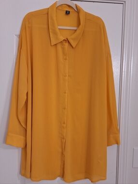 Mustard Colored Sheer Long Sleeve Blouse